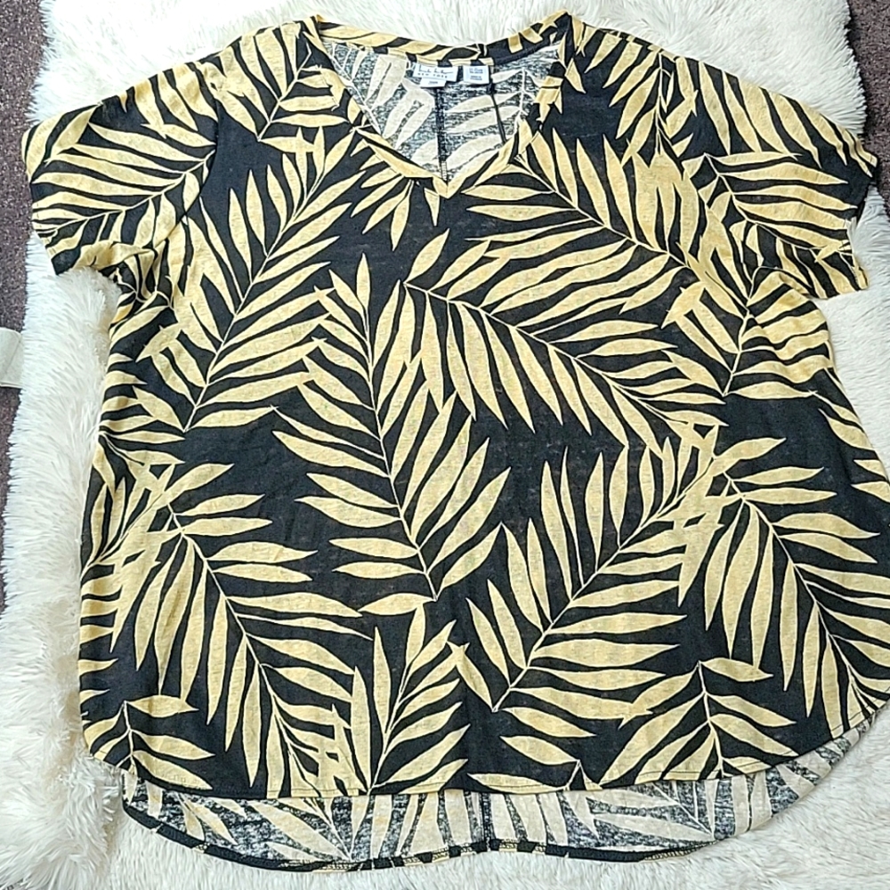Nicole Miller New York Tropical Print Linen Top Size 2X